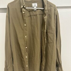 H&M Tan/Olive Green Button-Up Shirt
